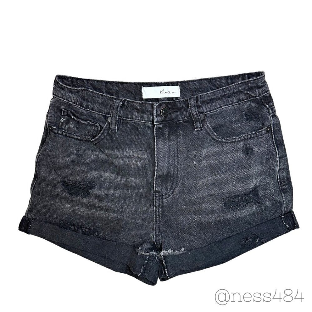 Kancan Distressed Black Denim Shorts Cuffed Raw Hem‎ Women's Size S KC6320BK